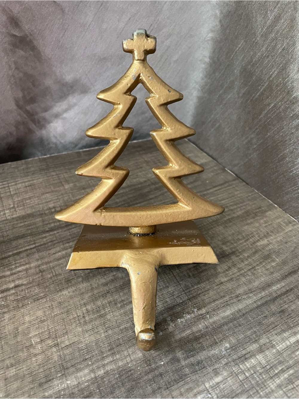 Vintage Brass Plated Christmas Tree Stocking Holder Weighted Mantel Hook Gold